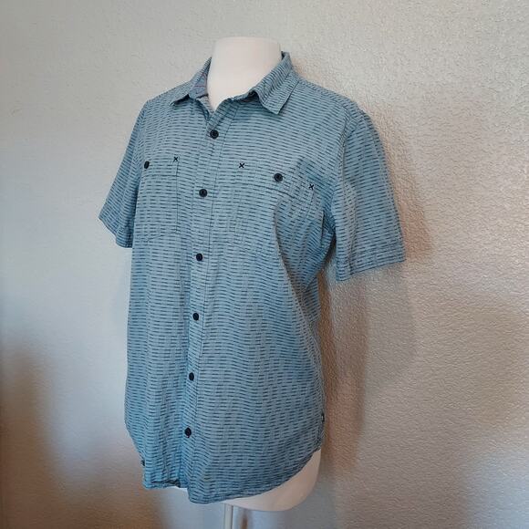 Toad & Co Blue Striped Button Down Short Sleeve Size M - Picture 8 of 11